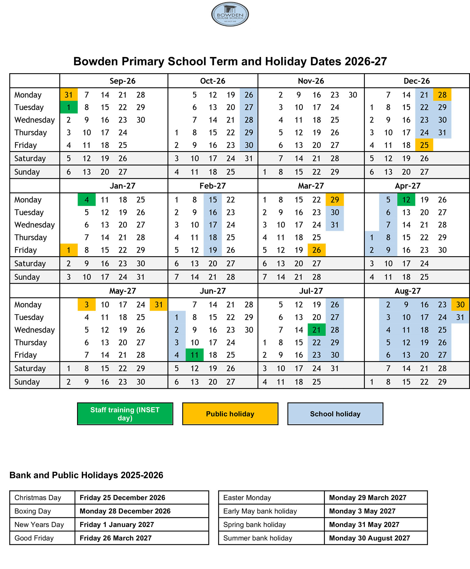 2026-2027 school calendar